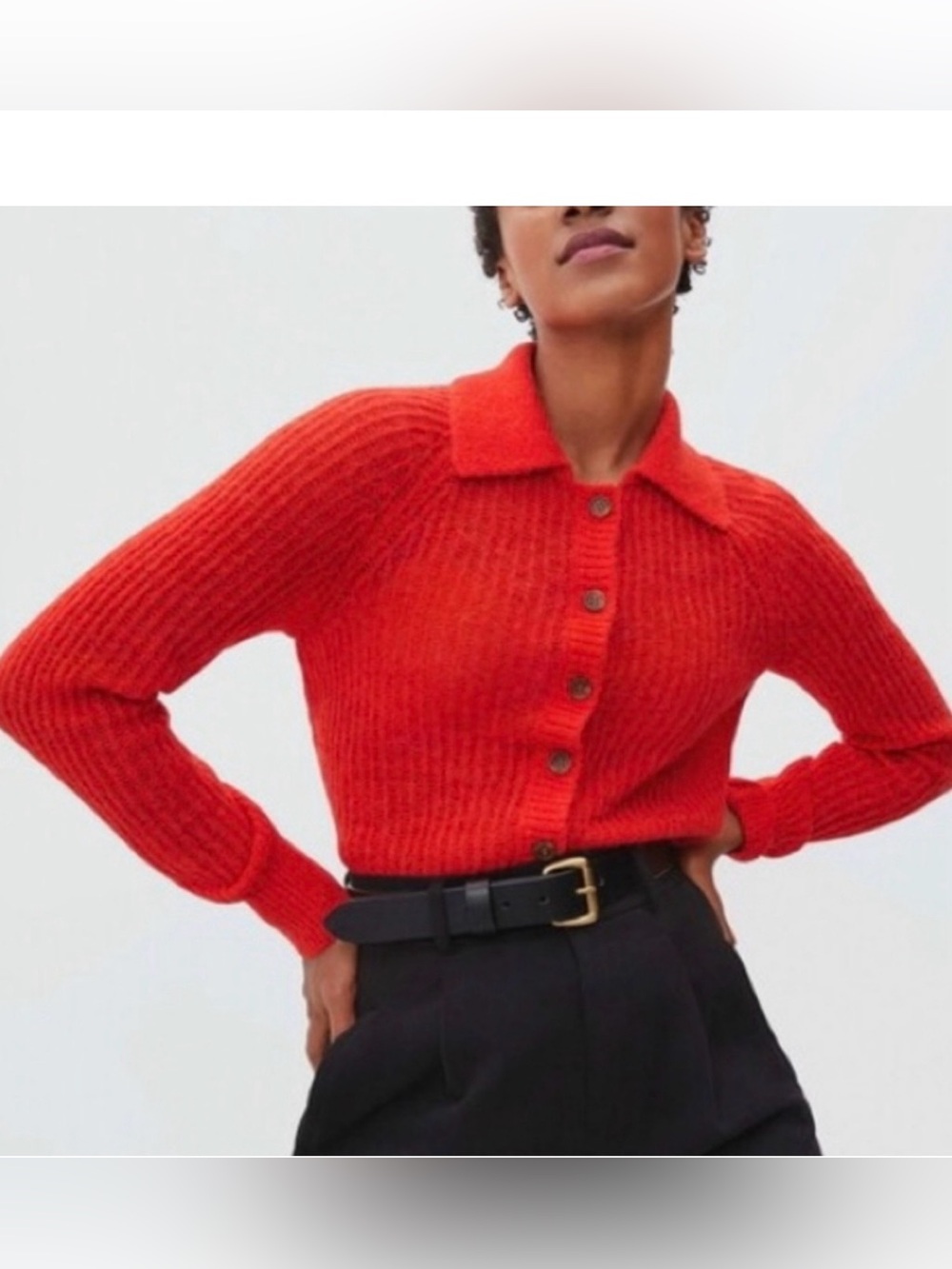 Final Offer Everlane The Alpaca Coral Collared Cardigan Sweater Size Medium - Picture 2 of 3